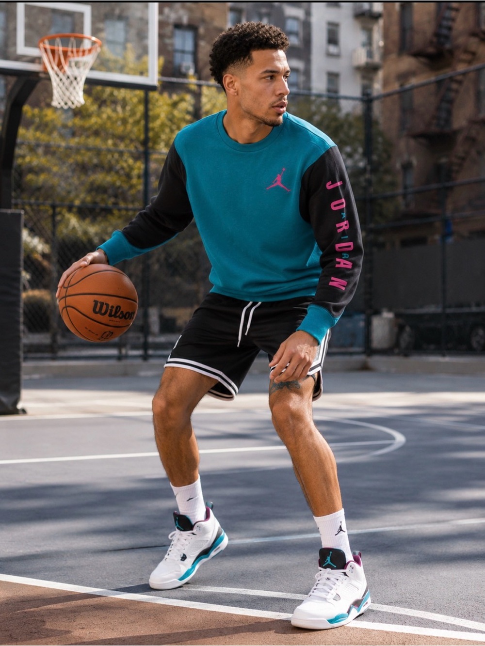Jordan Teal & Black Crewneck Sweatshirt with Pink Accents